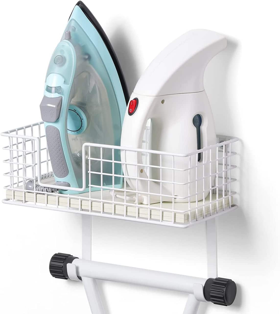 NEX™ Wall Mounted Ironing Board Hanger for T-Leg with Storage Basket